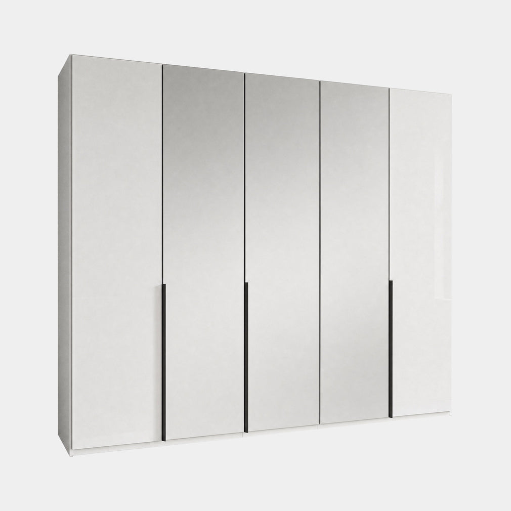 Varnell - 5 Door Glass Mirrored Wardrobe White Glass