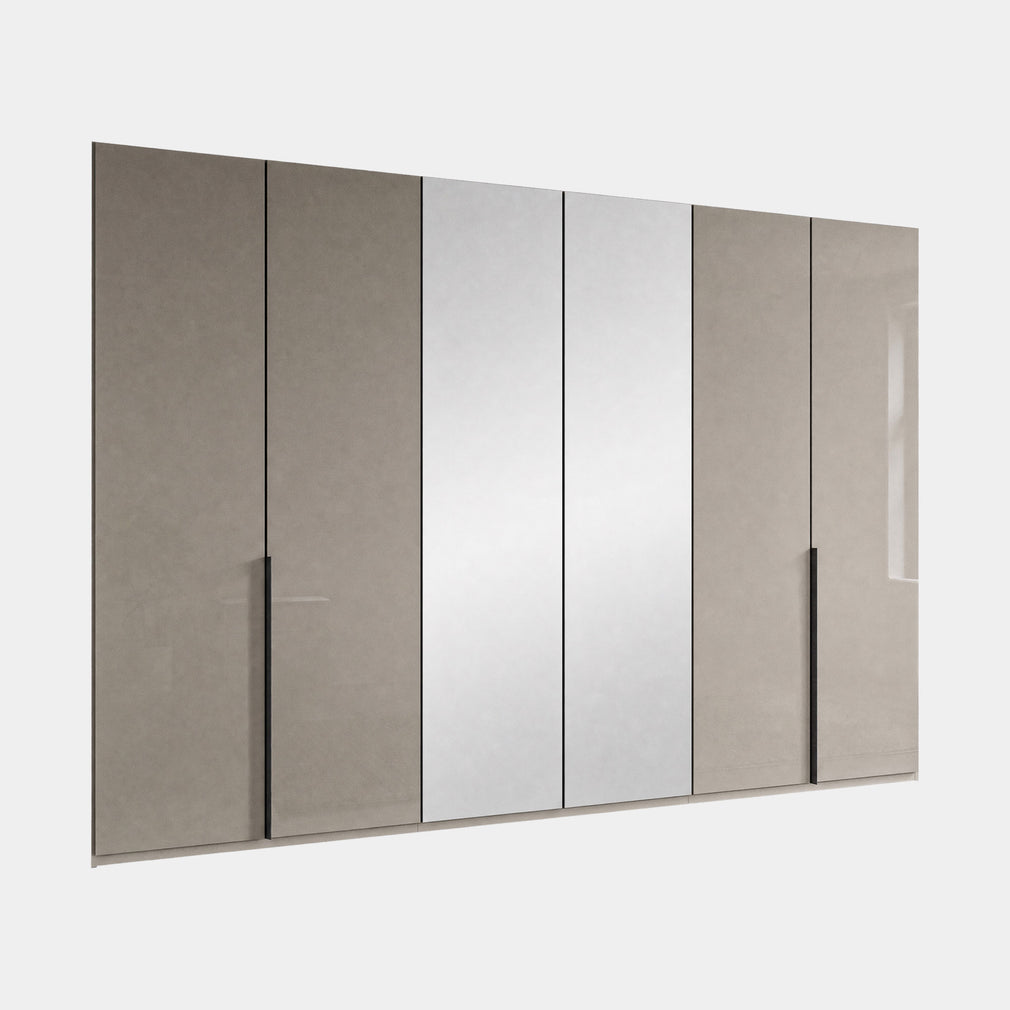 Varnell - 6 Door Mirrored Glass Wardrobe Pebble Grey