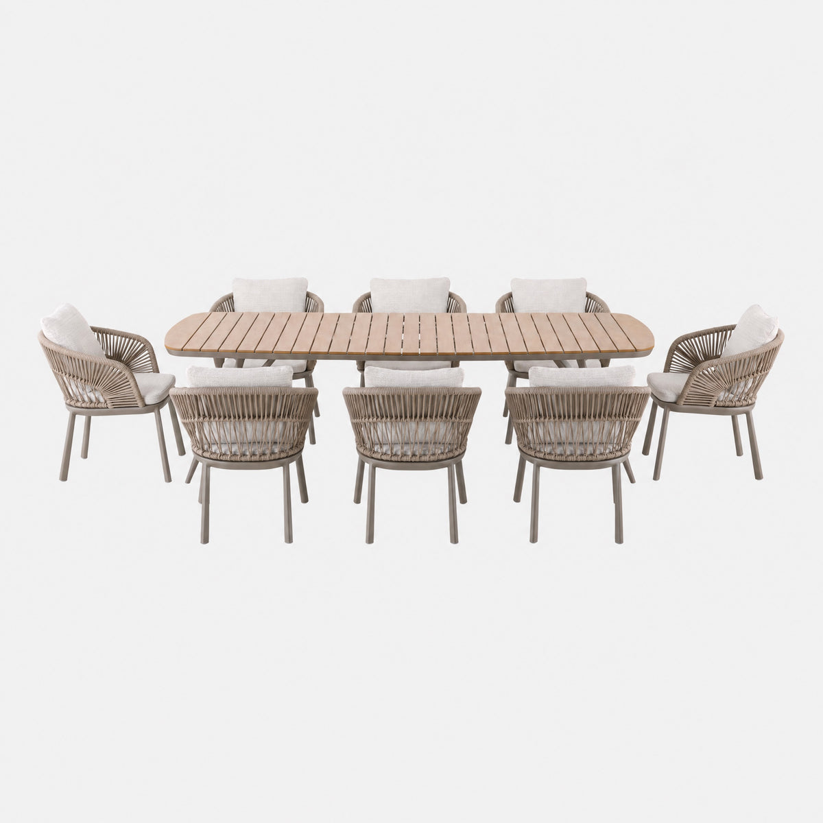 Mauritius - 8 Seat Garden Dining Set, Champagne Aluminium & Rope Effect Weave