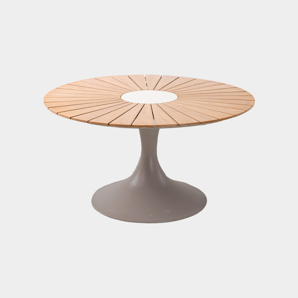 Martinique - 6 Seat Round Garden Dining Table and Chairs Set, Champagne Aluminium & Sintered Stone