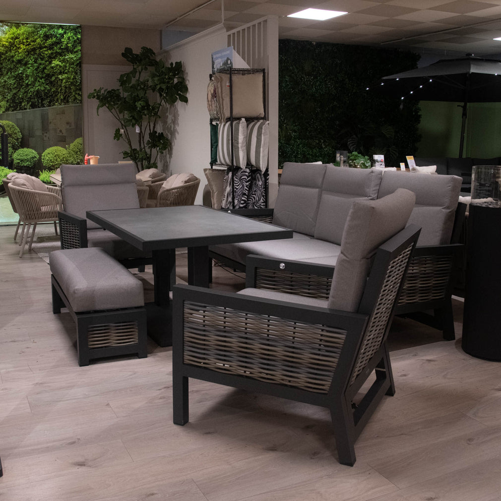 Key Largo - 3 Seat Reclining Garden Sofa Set With Rising Table - Item as Pictured