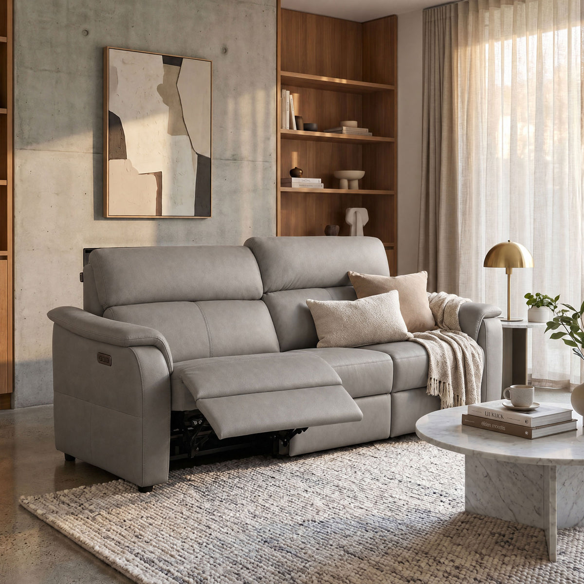 Rimini - Large 3 Seat Power Recliner Sofa with Adjustable Headrest & Lumbar, Taupe Leather