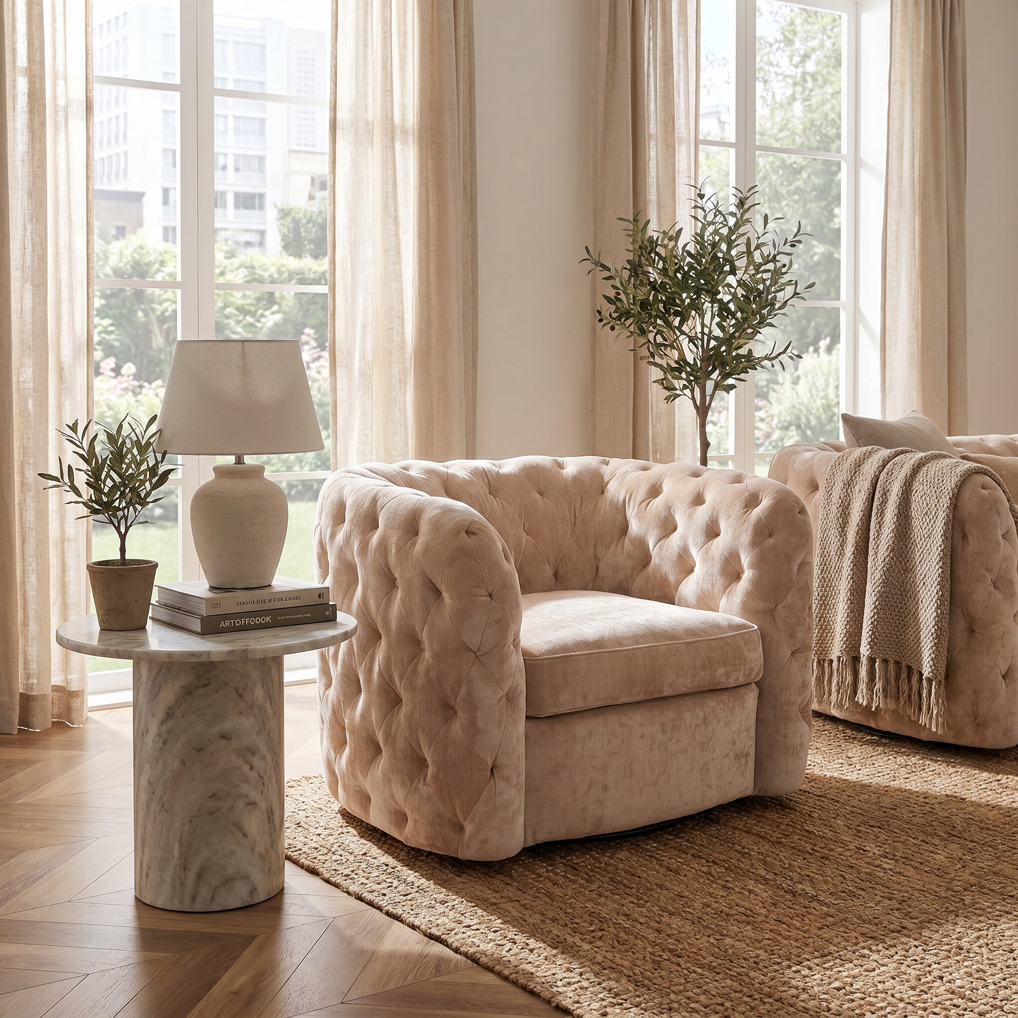 Greenwich - Swivel Accent Chair, Natural Fabric