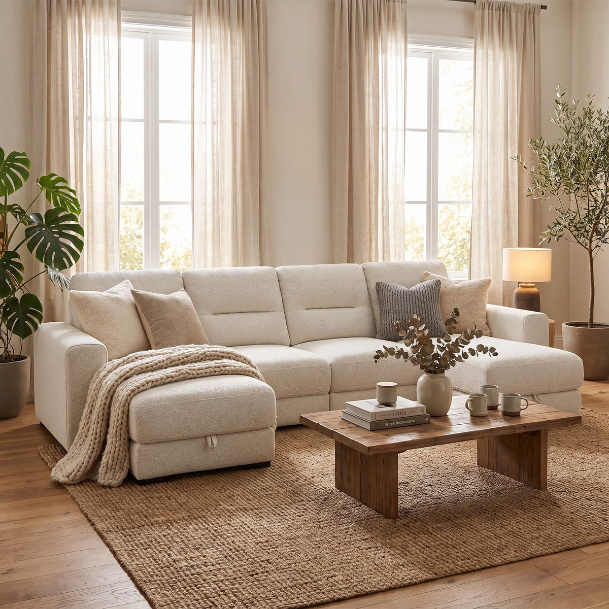 Miami - Double Chaise Sofa With Storage & 2 Extending Central Seats, Fabric