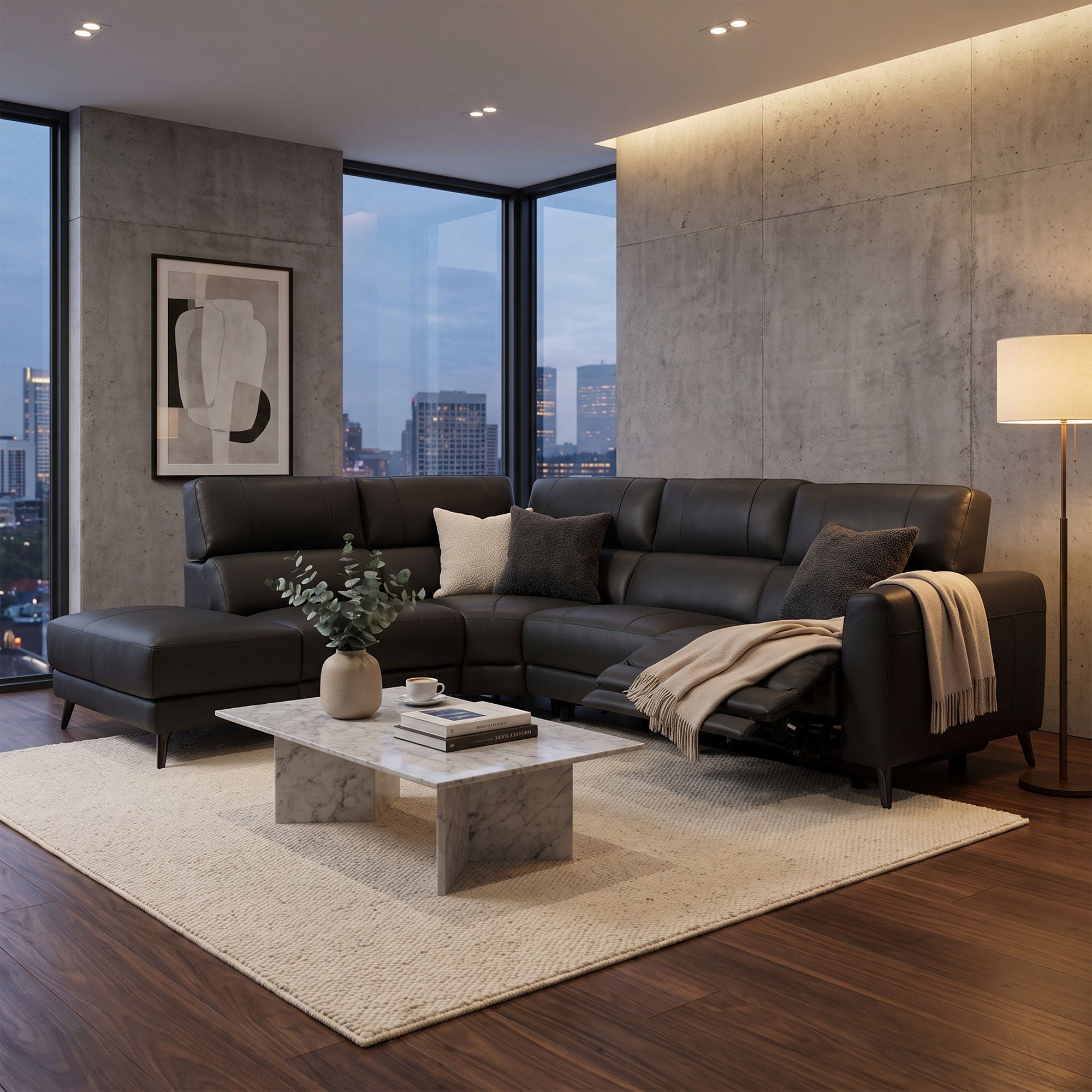 Hamilton - RHF Power Recliner Corner Sofa, Charcoal Leather