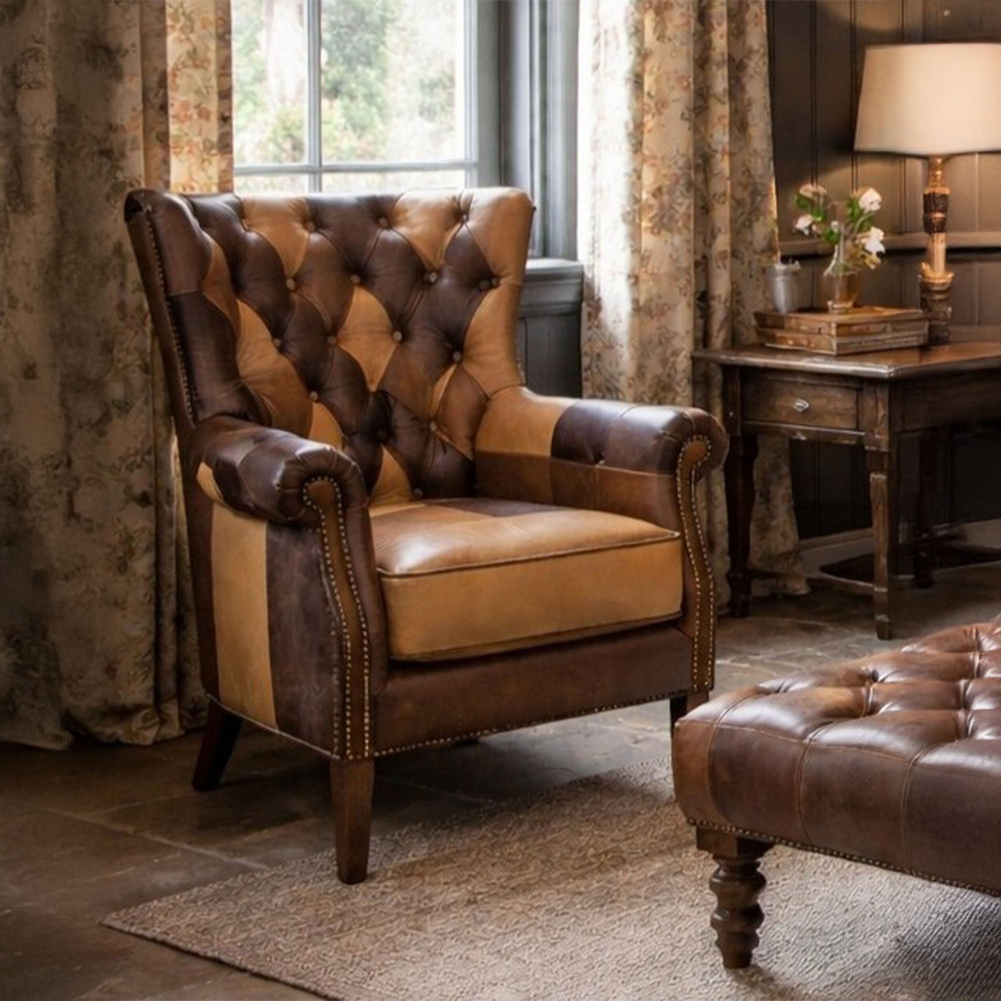 Angus - Accent Chair, Patchwork Fabric