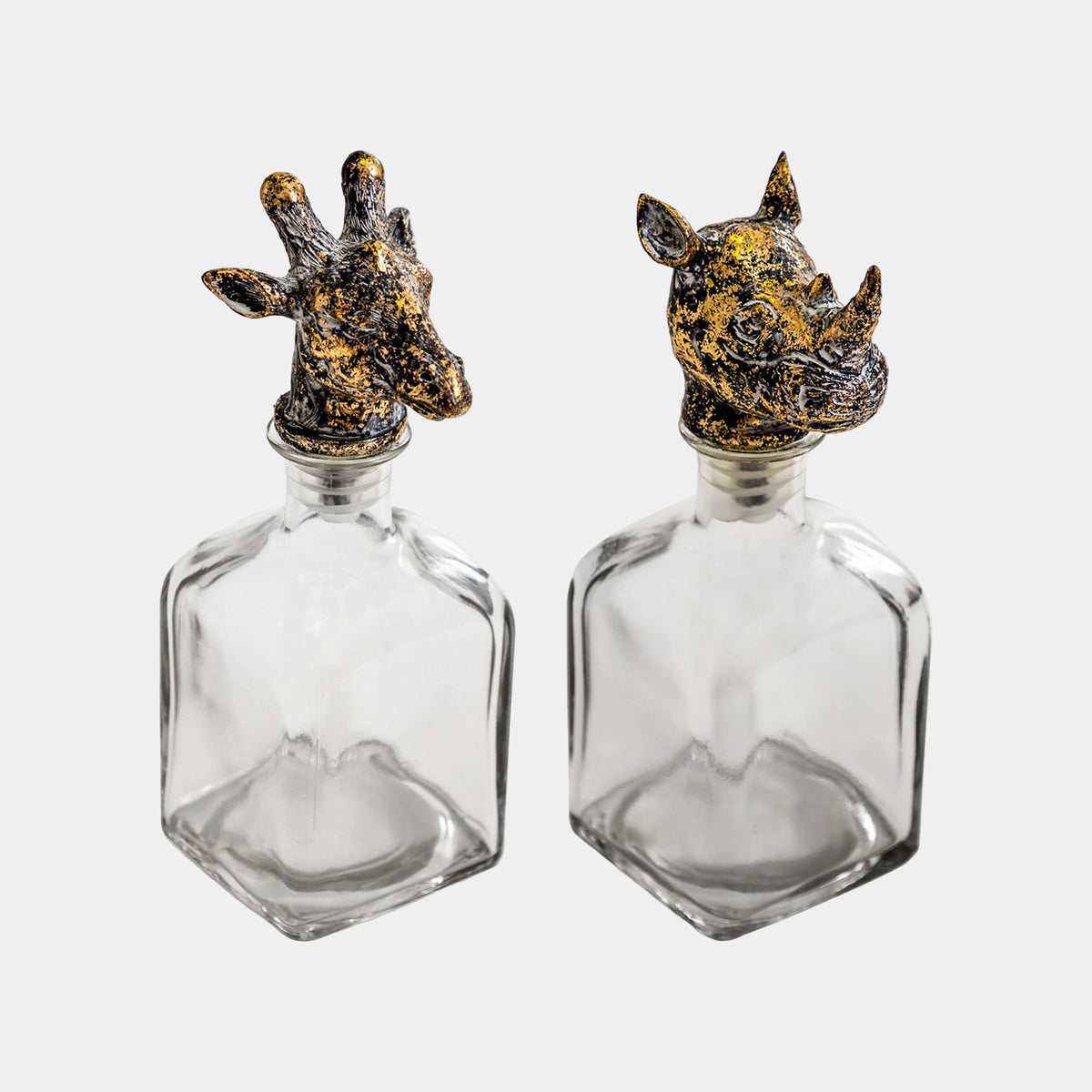 Rhino & Giraffe Head - Glass Decanters, Set of 2