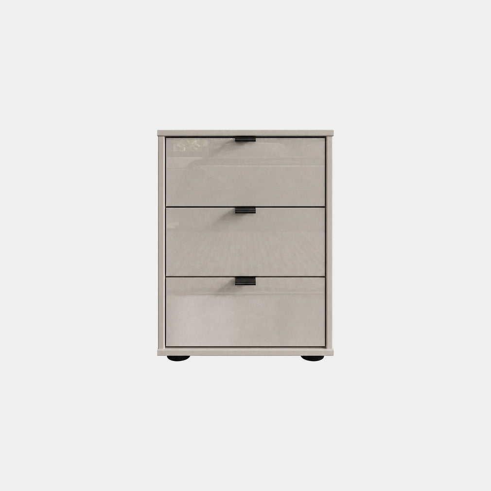 Varnell - 3 Drawer Glass Bedside Table