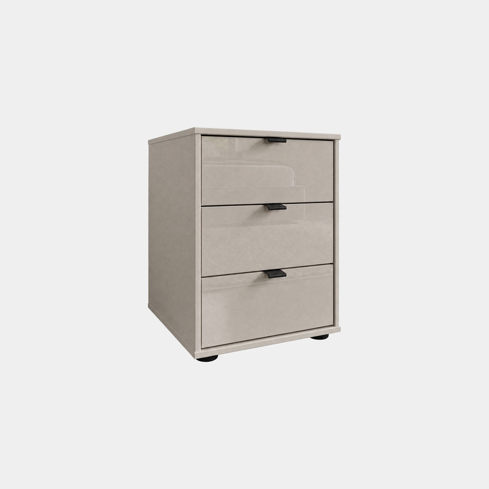 Varnell - 3 Drawer Glass Bedside Table Pebble Grey Glass
