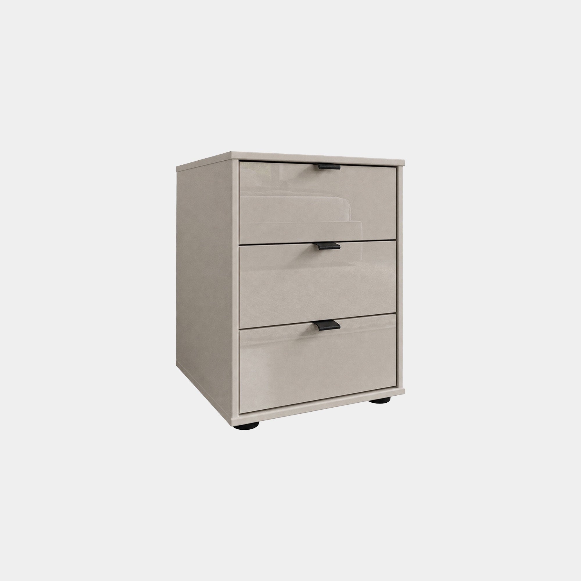 Varnell - 3 Drawer Glass Bedside Table Pebble Grey Glass