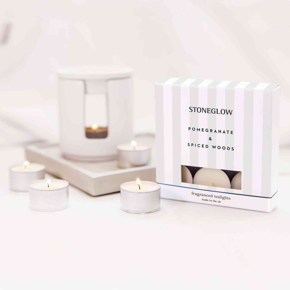 Stoneglow Modern Classics - Pomegranate & Spiced Woods Tealights, Set of 2
