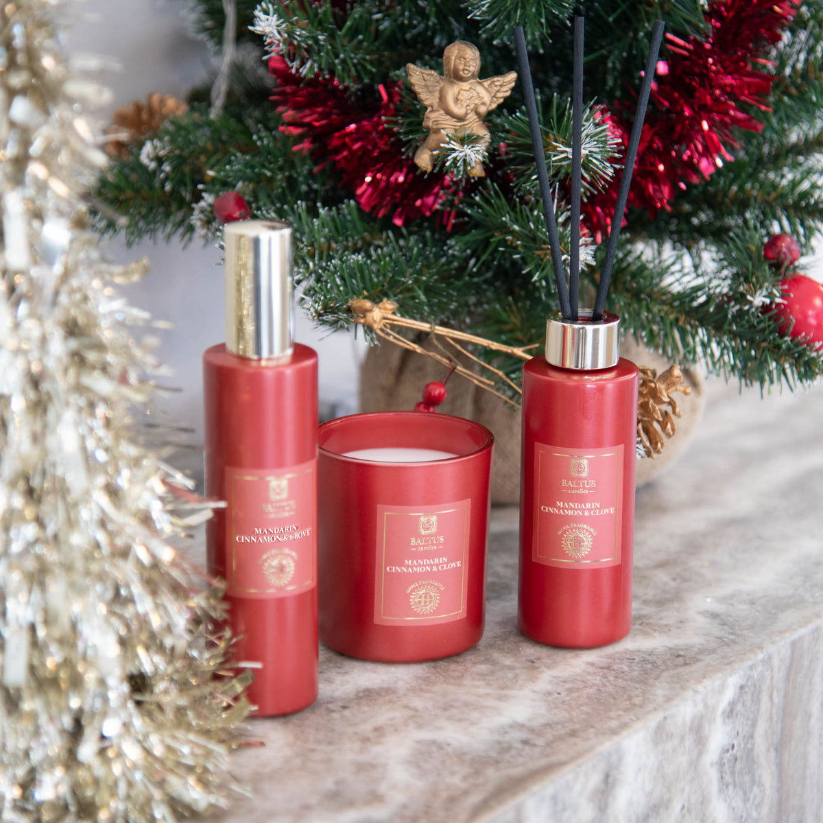 Mandarin, Cinnamon & Clove Luxury Christmas Gift Set - Candle, Diffuser & Room Spray