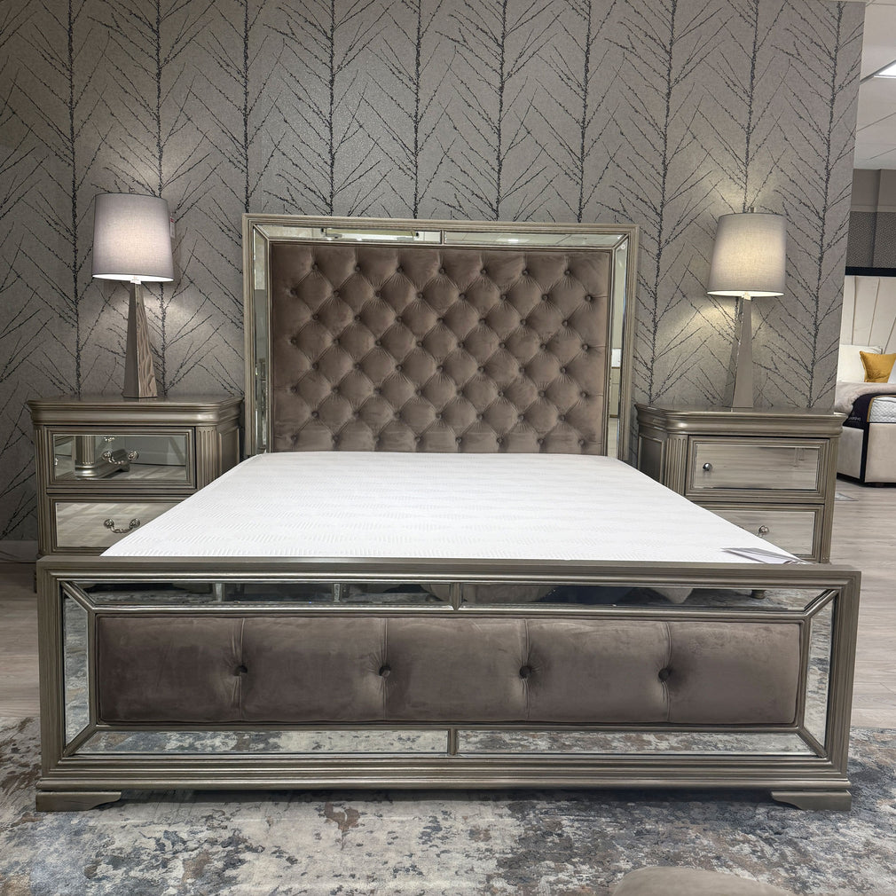 Royale - King Bed Frame, Buttoned Headboard - Item As Pictured