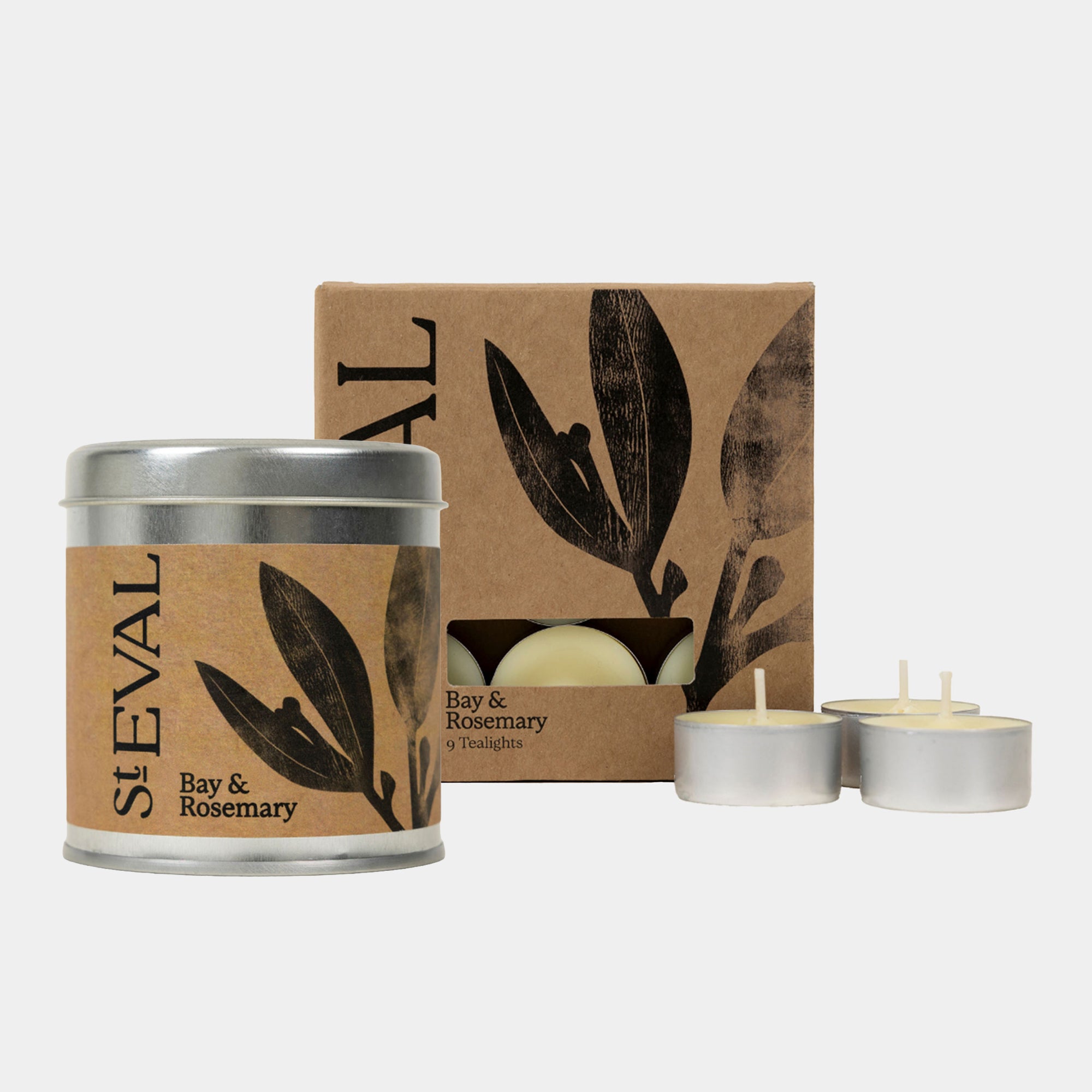St Eval - Bay & Rosemary Scented Tealights and Tin Candle Set