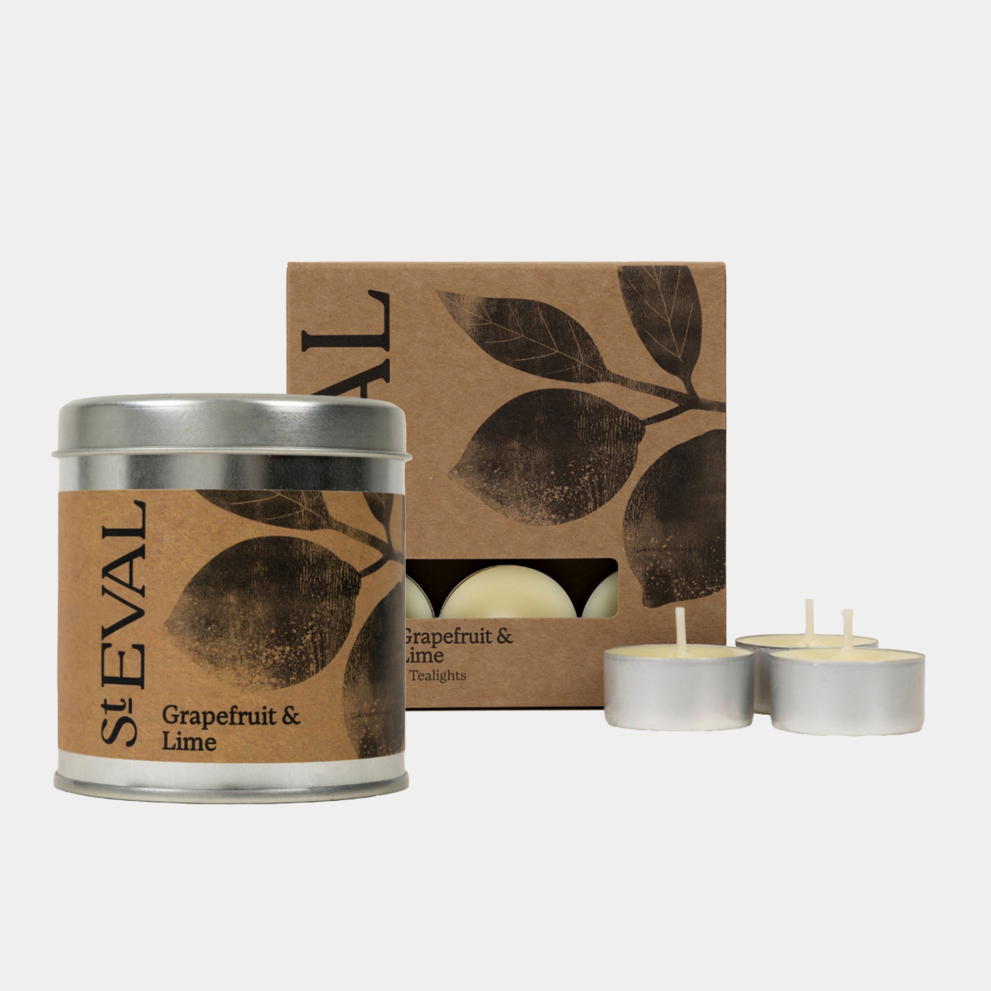 St Eval - Grapefruit & Lime Scented Tealights and Tin Candle Set