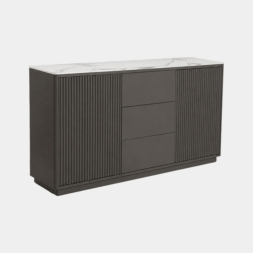 Otello - 2 Door Sideboard With Drawers, Ceramic Top White Marble Ceramic Top