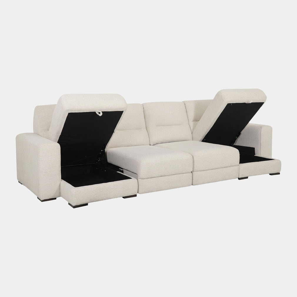 Miami - Double Chaise Sofa With Storage & 2 Extending Central Seats, Fabric
