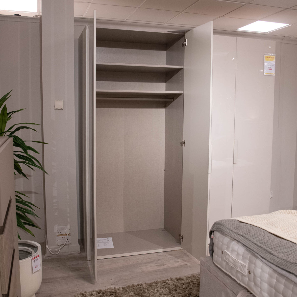 Nova - 2 Door Hinged Wardrobe, Champagne Glass Front - Item As Pictured
