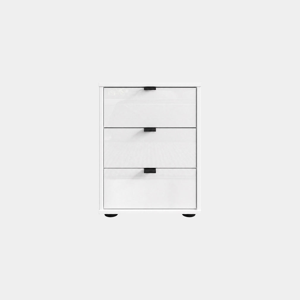 Varnell - 3 Drawer Glass Bedside Table
