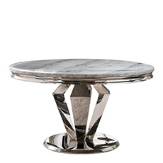 130Øcm Round Dining Table In Grey Marble Effect - Missano