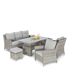 Sofa Rising Table Dining Set With Ice Bucket - Light Grey Rattan - Oyster Bay