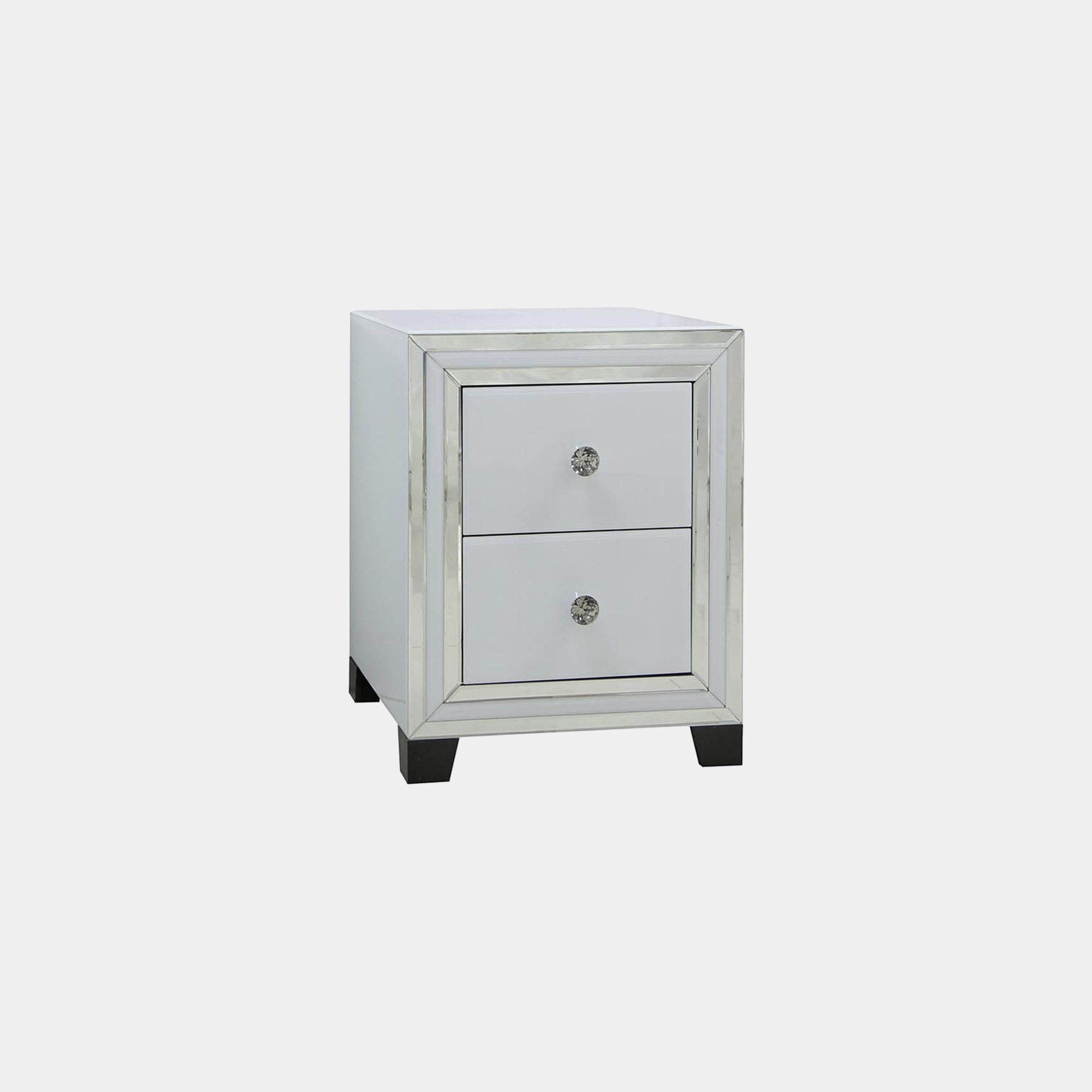 Madison - 2 Drawer Bedside Cabinet In Clear White & Mirror Finish