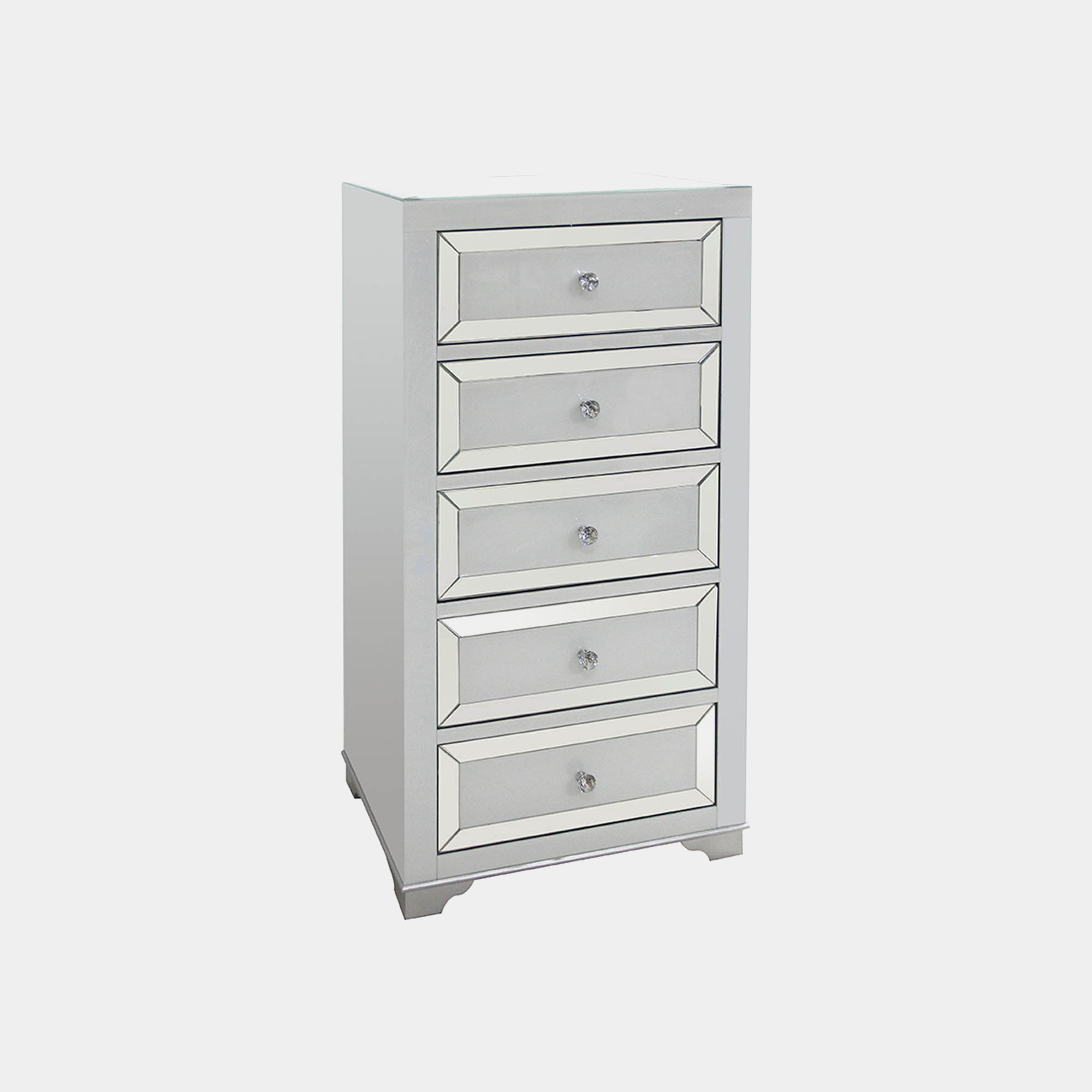 Bianca 5 Drawer Tall Boy Mirrored Silver White Bedroom