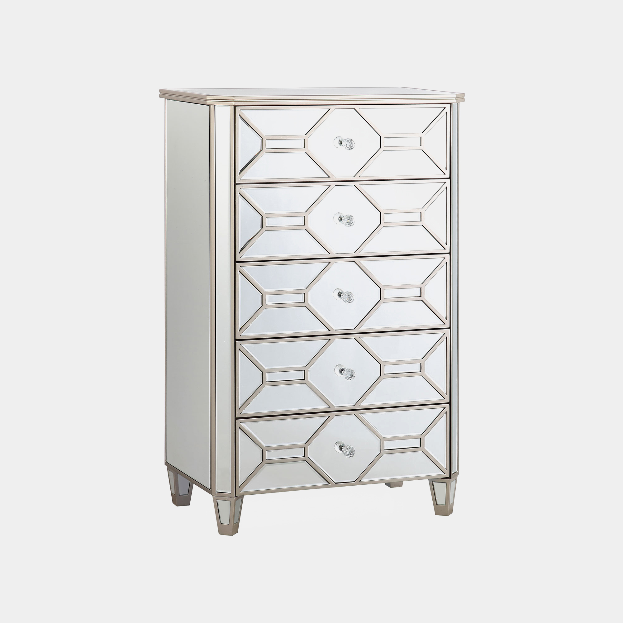 Ruby 5 Drawer Mirrored Tall Chest, Tall Mirrored Chest Of Drawers The Range