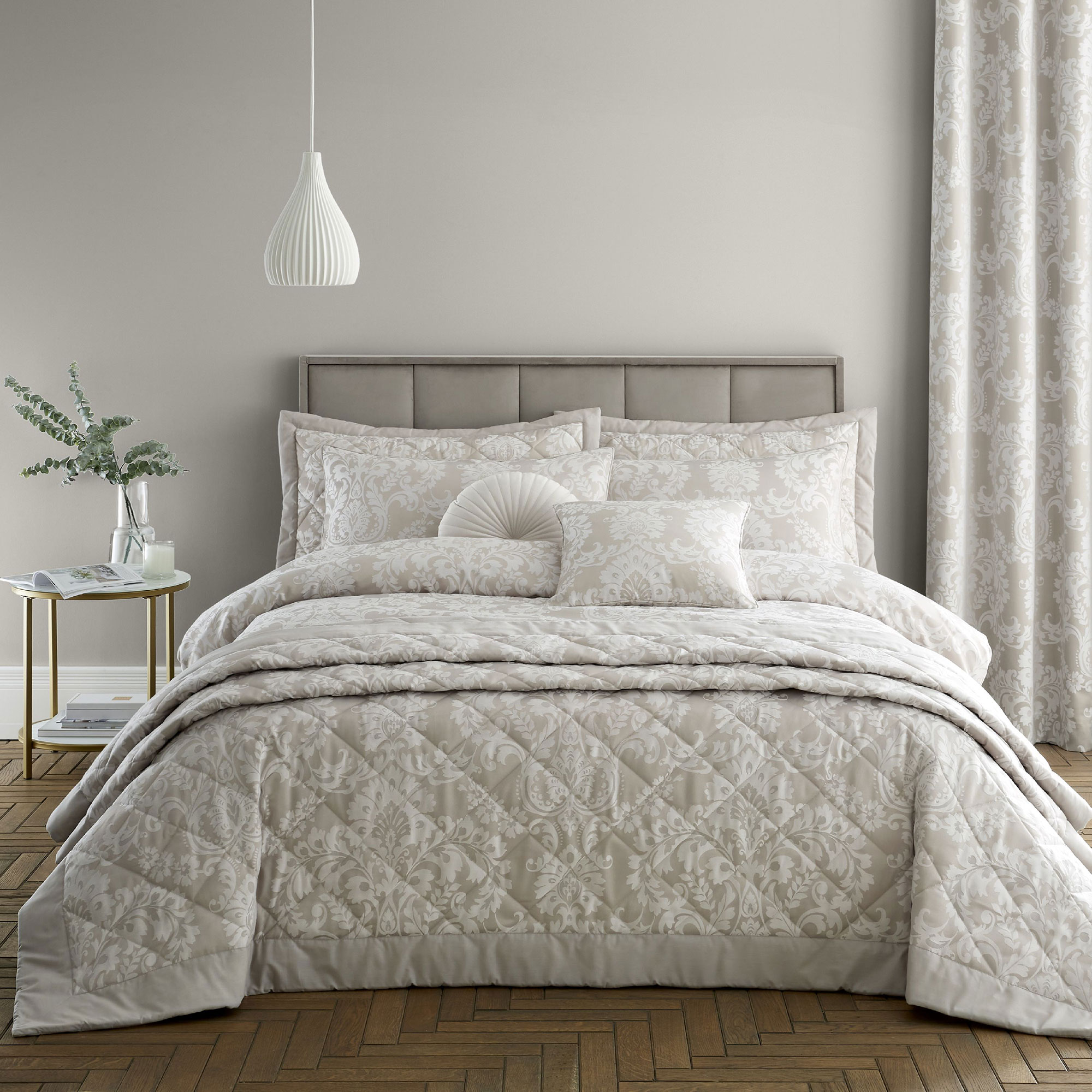 Catherine Lansfield Bedding Catherine Lansfield Classic Damask Bedspread  Natural - Throws & Bedspreads - Fishpools