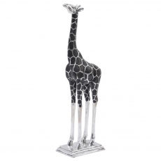 Giraffe Facing Forward - Large Black And Silver Sculpture