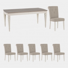 Chateau - 180cm Extending Table & 6 Fabric Chairs In Grey Washed Oak & Soft Grey
