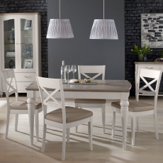 Chateau - 180cm Extending Table & 4 X Back Chairs In Grey Washed Oak & Soft Grey