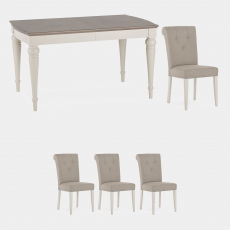 Chateau - 140cm Extending Table & 4 Fabric Chairs In Grey Washed Oak & Soft Grey