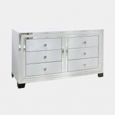 6 Drawer Cabinet White Clear & Mirror Finish - Madison