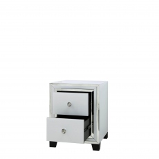 2 Drawer Bedside Cabinet White Clear & Mirror Finish - Madison
