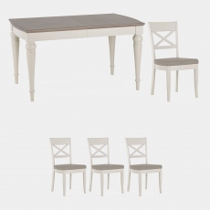 Chateau - 140cm Extending Table & 4 X Back Chairs In Grey Washed Oak & Soft Grey
