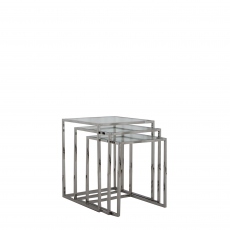 Trento - Nest Of 3 Tables In Clear Glass & Stainless Steel Frame