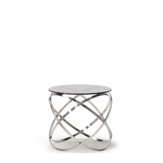 Renata - Lamp Table With Grey Glass Top & Stainless Steel Base