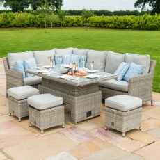 Oyster Bay - Corner Garden Dining Set with Rising Table Including Ice Bucket - Light Grey Rattan