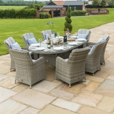 Oyster Bay - 8 Seat Oval Garden Dining Set with Ice Bucket - Light Grey Rattan Plus Lazy Susan