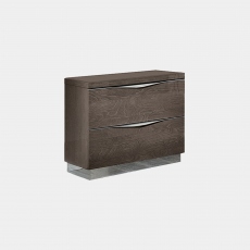 Treviso - 2 Drawer Small Bedside Cabinet In Silver Grey High Gloss