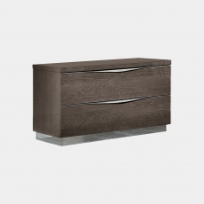 Treviso - 2 Drawer Large Bedside Cabinet In Silver Grey High Gloss