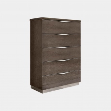 Treviso - 5 Drawer Tall Boy In Silver Grey High Gloss