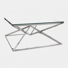 Coffee Table In Clear Glass & Stainless Steel Frame - Rhombus