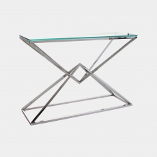 Console Table In Clear Glass & Stainless Steel Frame - Rhombus