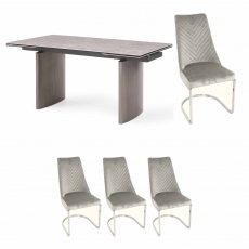 160cm Extending Dining Table & 4 Phoebe Chairs In Grey - Barcelona