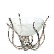 Crackle Glass Bowl & Stand - Octopus