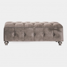 Buttoned Storage Ottoman In Antique Silver Grey - Royale