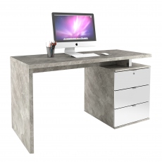 140cm Desk - Concrete Effect/White High Gloss - Polaris