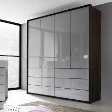 254cm 5 Door/9 Drawer Wardrobe With Coloured Glass Front - Akita 